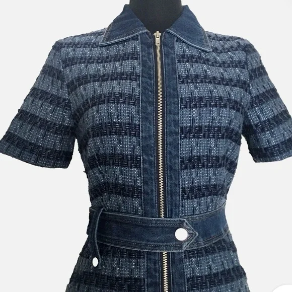 Jason Wu NWT blue tweed with contrasting denim zipper front Mini Dress size L - Picture 6 of 16